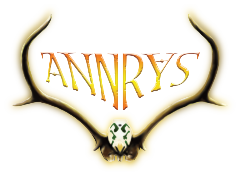 Annrys logo: the band name in flame-coloured lettering between deer antlers, above a painted skull